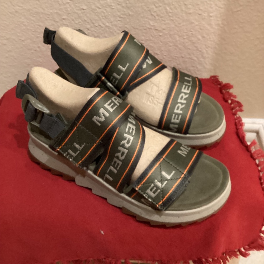 Merrell Alpine Cush Backstrap Logo Olive Sandals